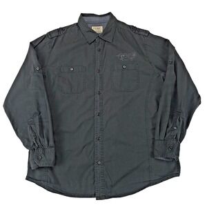 PD&C Mens L Large Charcoal Gray Cotton Military Style Roll Tab Button Up Shirt
